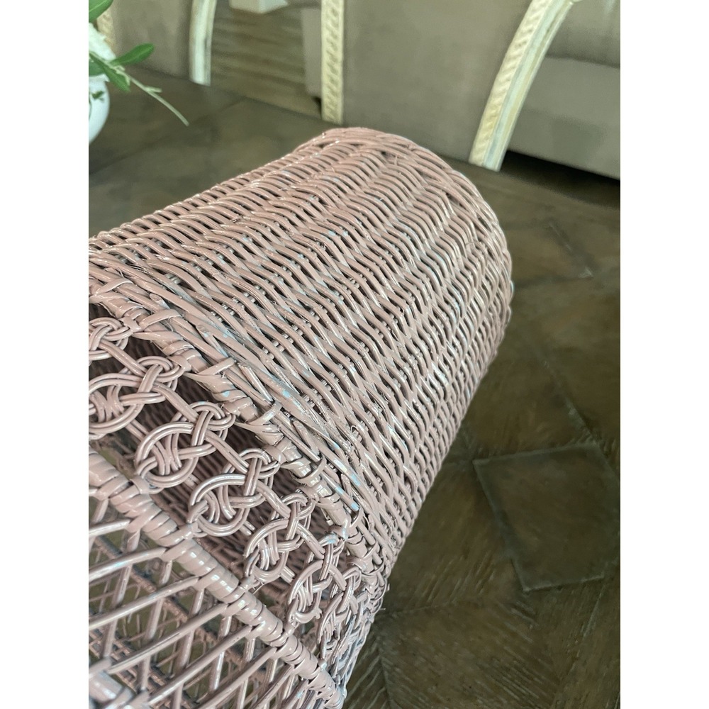 Vintage Pink Wicker Rattan Woven Waste Basket Trash Can Bin - Picture 11 of 11